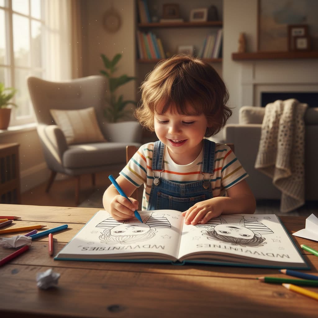 Dziecko koloruje spersonalizowaną kolorowankę